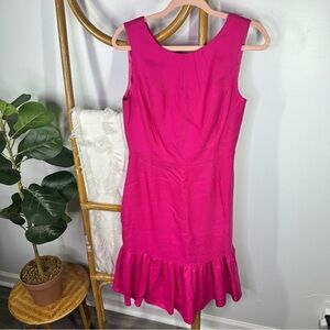 Kate Spade Hot Pink Sleeveless Fit Flare Ruffle Shift Dress sz 6